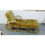 Bentwood bamboo chaise longue / lounger with velour upholstered cushions 93 x 165cm