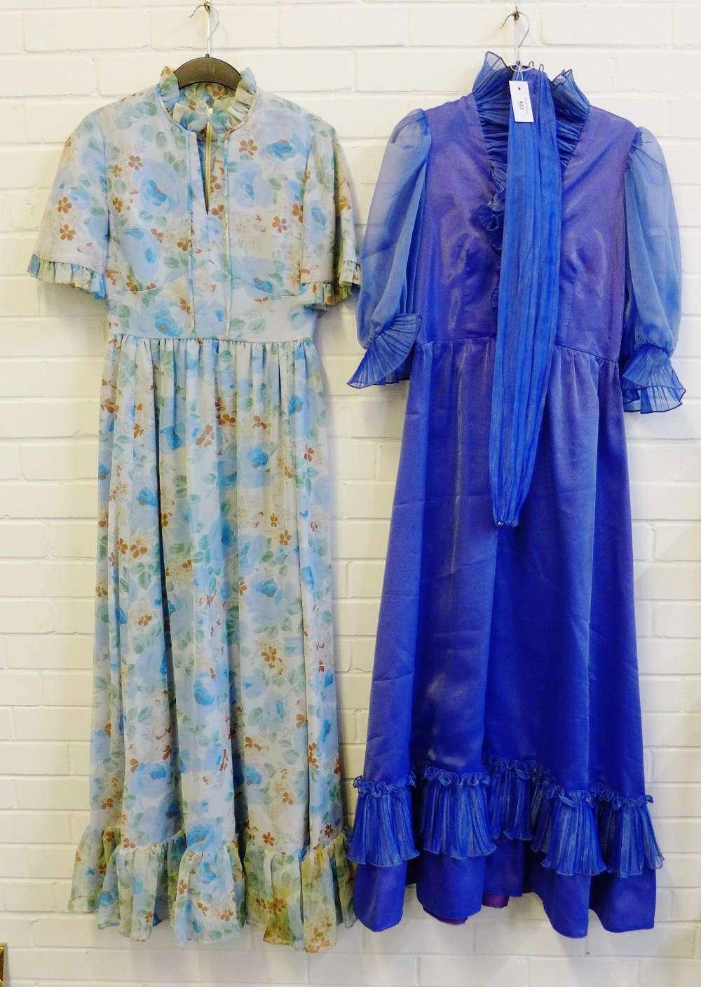 Two ladies vintage evening dresses to include Chartriber lilac chiffon dress with matching belt (