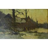 Continental School 'Rural Winter Landscape with Cottage' Oil-on-Board, apparently unsigned, in a