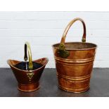 Copper and brass pail together with another smaller, 30 x 30cm (2)