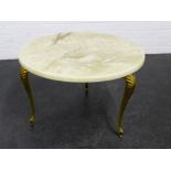 Faux marble topped side table, on brass supports, 40 x 60cm