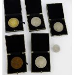 Five Royal Academy of Arts medallions, in black leather cases together with QEII £5 coin (6)