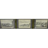 Group of three engraved prints of Edinburgh to include the Castle, Ramsay Gardens, Bank of