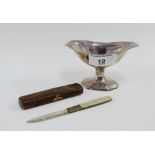Late 18th century pique, mother of pearl and silver fruit knife in original leather case by S Kirkby
