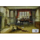 19th Century Scottish School 'Cottage Interior with Figures' Watercolour, apparently unsigned, in