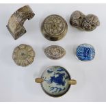 A collection of Eastern white metal trinket boxes and an ashtray (7)
