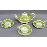 Collection of English porcelain tea wares to include a teapot, three cups and four saucers, (8)