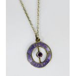 Early 20th century silver and enamel 'February Happiness' pendant on chain, Chester 1914 by J& R