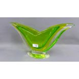 Vintage Murano green glass vase on oval foot rim, 22 x 43cm
