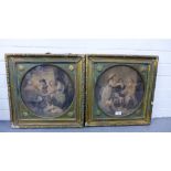 Pair of coloured engraved prints, in glazed and giltwood frames in circular mounts, 30 x 30cm (2)