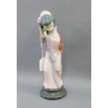 Lladro porcelain figure of a 'Japanese Girl with a Fan' on a circular base with printed