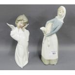 Two Lladro porcelain figures to include a 'Girl with a Goat' and another of an 'Angel', tallest 29cm