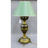 Bidri type mixed metal inlaid baluster table lamp base and shade, height excluding light fitting,