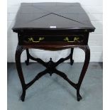 Mahogany envelope card table with a single frieze drawer, 73 x 56cm