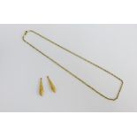 9 carat gold belcher chain necklace and unmarked yellow metal droplet pair of earrings (2)