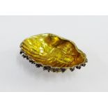 Silver gilt shell shaped salt, stamped 925 Sterling, in fitted box