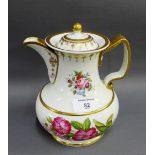 Early 19th century coffee pot and cover, finely painted with named botanical specimens (small