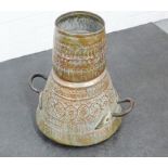 An Eastern coppered tin twin handled vessel, 48cm