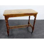 Burr and oak card table, on ring turned supports and spindle undertier 77 x 40cm