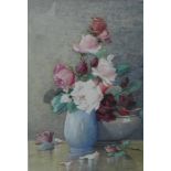 Tom Campbell 'Still Life of Roses in a Vase' Watercolour, signed, in a glazed giltwood frame, 36 x