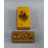 Tunbridge ware small rectangular box and cover, 9cm long, together with a Mauchline Burn's