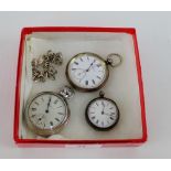 Silver cased pocket watch and a silver cased fob watch together with a silver bracelet and Ingersoll