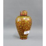 Persian style lacquered wooden high shouldered vase and cover, 18cm high