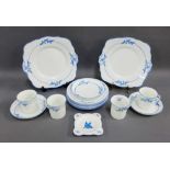 Foley china 'Swallow' patterned blue and white teaset comprising four cups, three saucers, six
