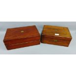 Two 19th century mahogany writing boxes, largest 35cm wide, (2)