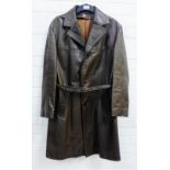 Vintage German brown leather long coat with silk linings, size 48