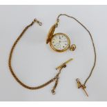 Waltham gold plated pocket watch together with a gold plated watch chain and another with 9 carat