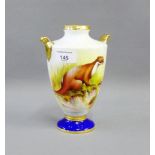 Aynsley porcelain common otter vase, hand painted by R. Band, with printed backstamps, 19cm high
