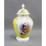 Victoria Carlsbad Austrian porcelain vase and cover with figure and flower panels, 29cm high