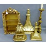 Collection of faux giltwood resin wall brackets together with a hanging shelf in Rococo style