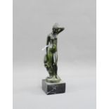 Bronze female nude on square hardstone base, 18cm high