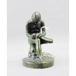 Bronze male figure "Spinario", Boy with Thorn, on circular base, 10cm high
