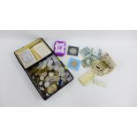 A quantity of European coins and bank notes together with commemorative coins and playing cards, etc