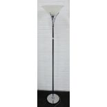 Chromed metal standard lamp with opaque glass shade, 172cm