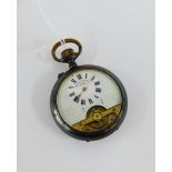 Hebdonas patent eight day pocket watch, the enamel dial with greyhounds and Roman numerals