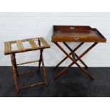 Early 20th century Butlers tray and stand together with a luggage stand (2)