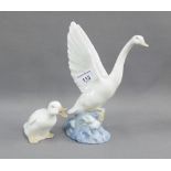 Nao porcelain figure of a swan and another of a duck, tallest 20cm, (2)