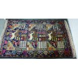 Eastern rug, the blue field with animals and geometric motifs, 120 x 200cm