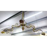 Brass twin branch ceiling light with scrolling branches