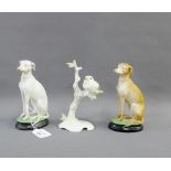 Hutschenreuther porcelain bird, modelled by K. Tutter, together with two bisque hound dog figures,