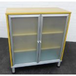 Modern beechwood cabinet, with a pair of opaque glass doors and a shelved interior, 95 x 85cm