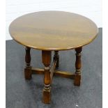 Oak circular side table, with circular top and x frame stretcher 47 x 50cm