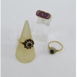 Three 9 carat gold gemset dress rings (3)