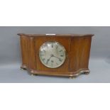 Oak cased mantle clock, the silvered dial inscribed Brooke & Son, Edinburgh, with Roman numerals, on