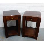 Pair of contemporary hardwood bedside tables, each with a single frieze drawer, 66 x 40cm (2)
