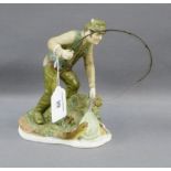 'First Catch', Coalport bisque figure of a Fisherman, 16cm high